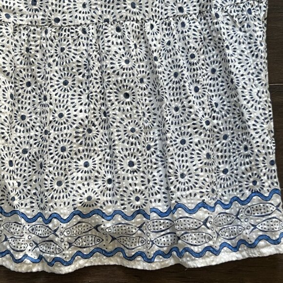 Roller Rabbit Women’s Naolin Fish Border Briar Dress Large Smocked Blue White - Picture 4 of 10